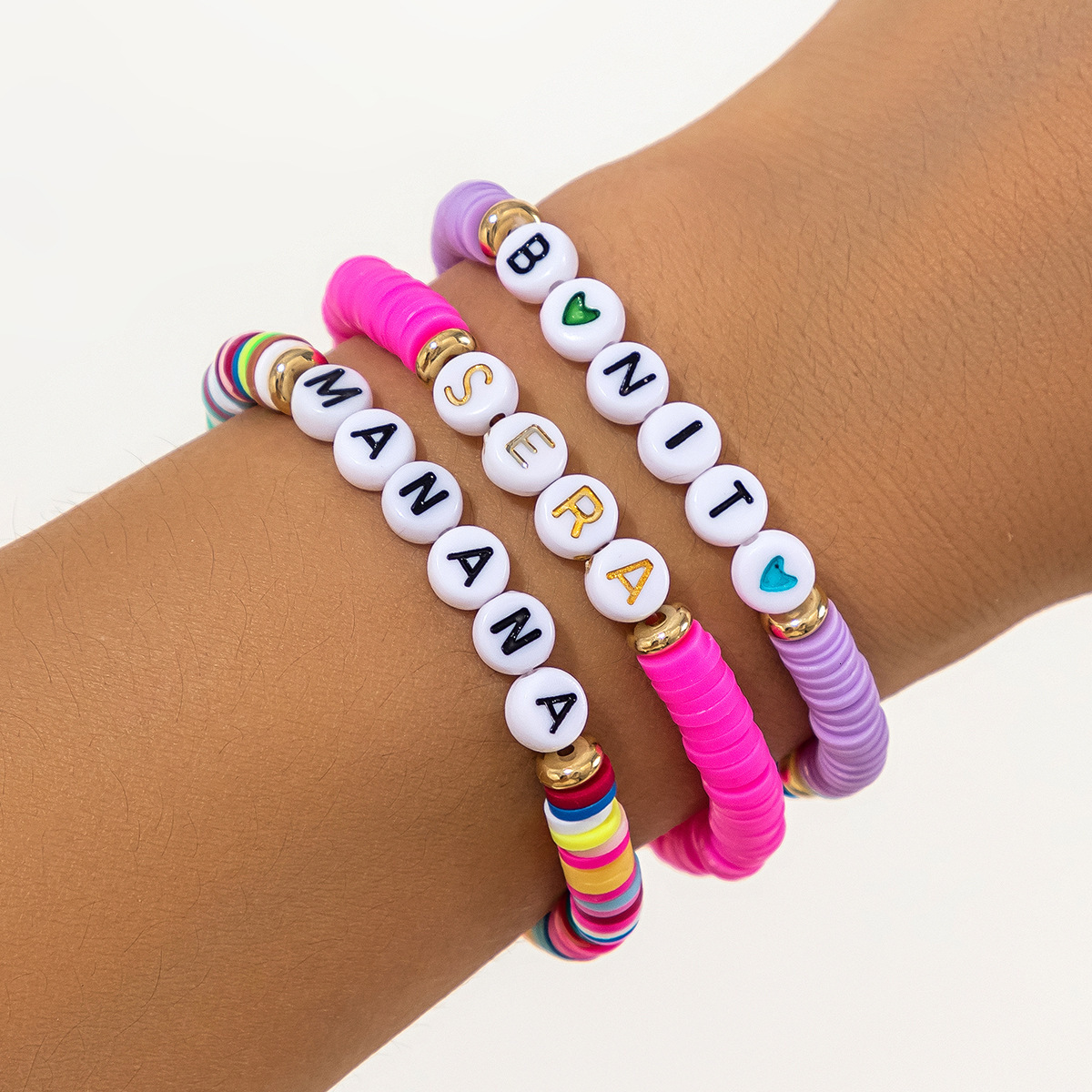 fashion Soft ceramic colored letter set Bohemian star shaped round bead bracelet Bracelet