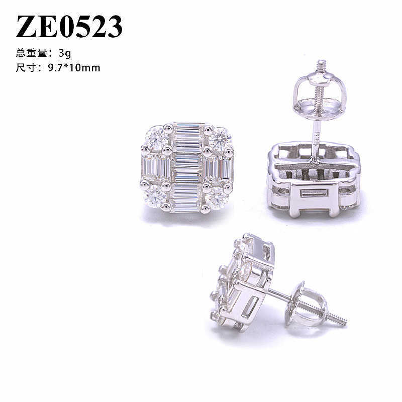 Diamond hair hip-hop light luxury S925 silver moissanite square male and female couple earrings can be tested with diamond pen