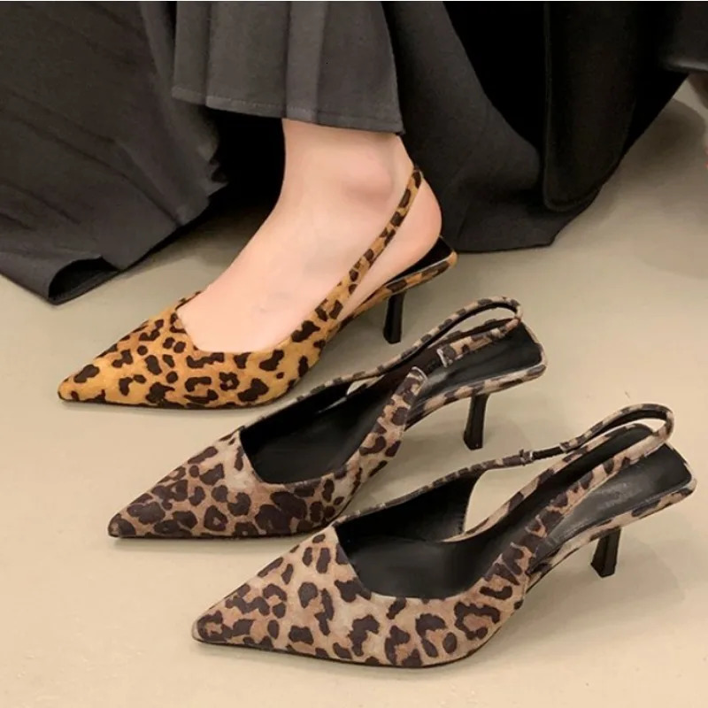 Summer High-heeled Sandals Fashionable Pointed Toe Sexy Stiletto Heels Leopard Print Womens High Heel Pumps Mules 250220