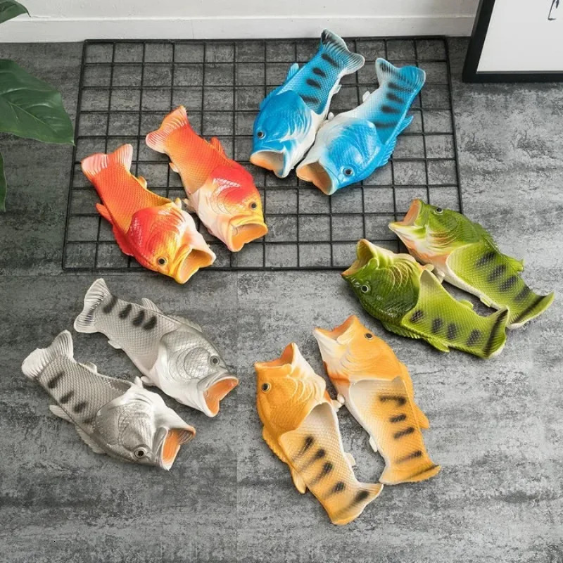 Funny Slippers Man Footwear Family Shoes Parent- Sandals Plus Size 24-47 Summer Beach Shoes Boys Unisex Fish Slippers 250213