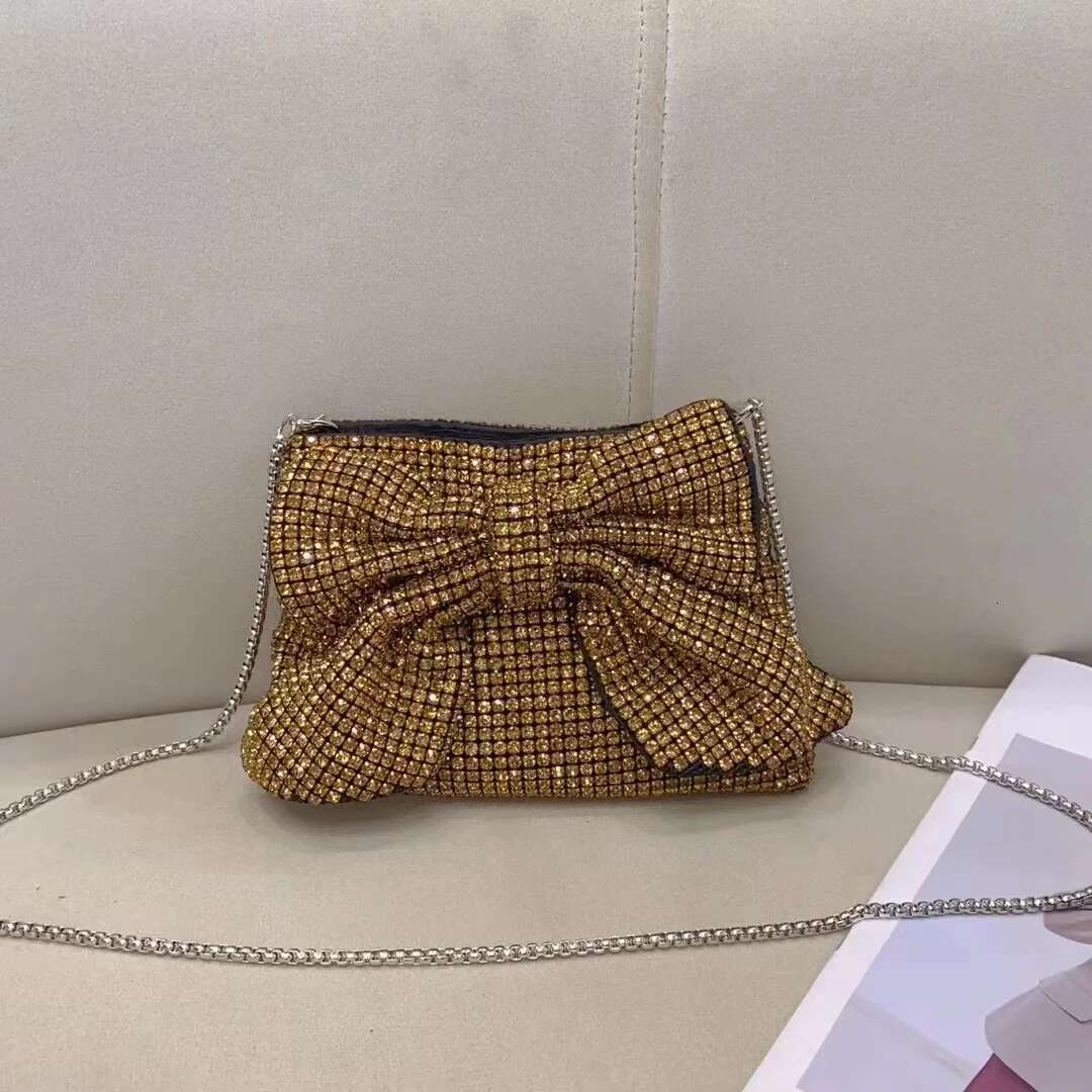 Glitter Bow Knot Women's Handbag Crystal Shiny Rhies Dia Evening Wedding Party Clutch Purse Shoulder Bag
