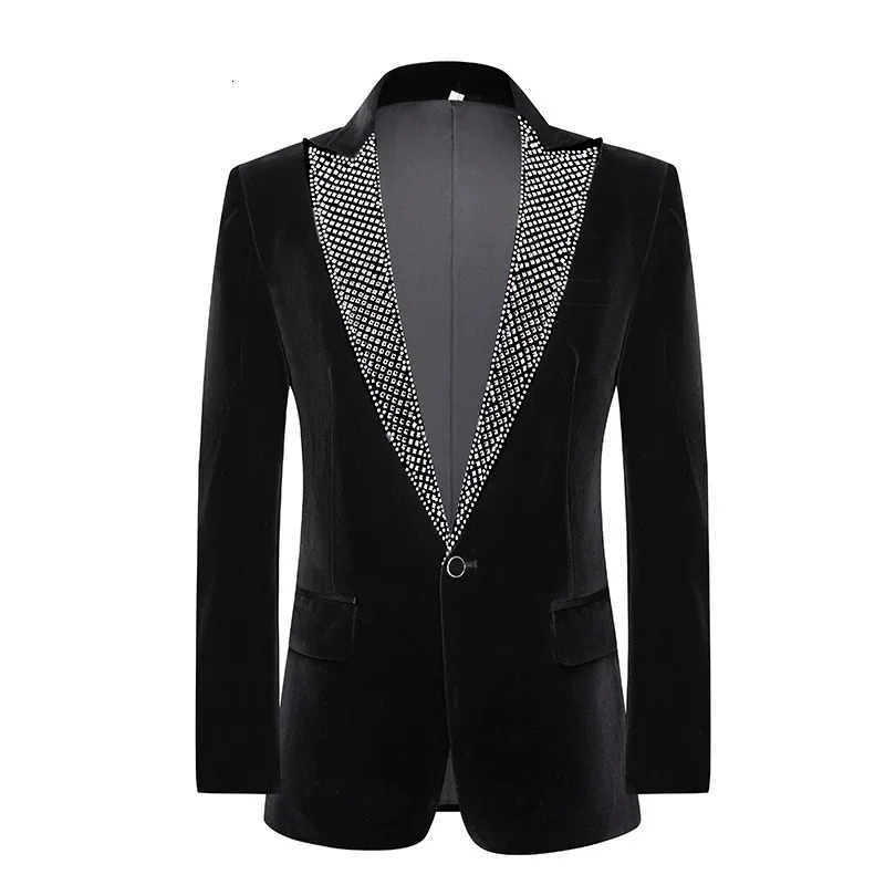Men High-quality Stage Performance Suit One Button Slim Dress Jacket Singer Host Stage Performance Splicing Blazer 250211