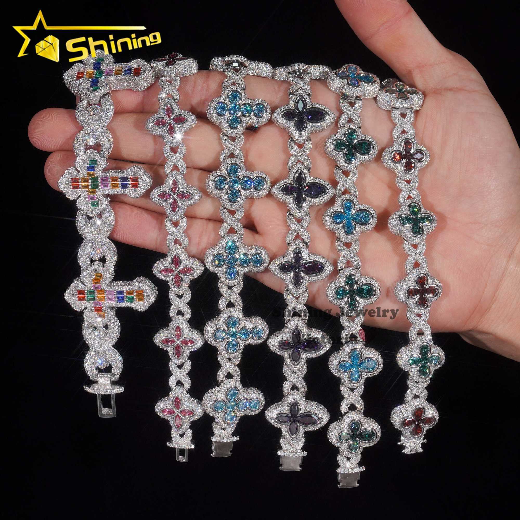Hot Sale Multiple Options Flower Cross Clover Fancy Infinity Cuban S925 VVS Moissanite Diamond Cuban Link Bracelet Mens Jewelry