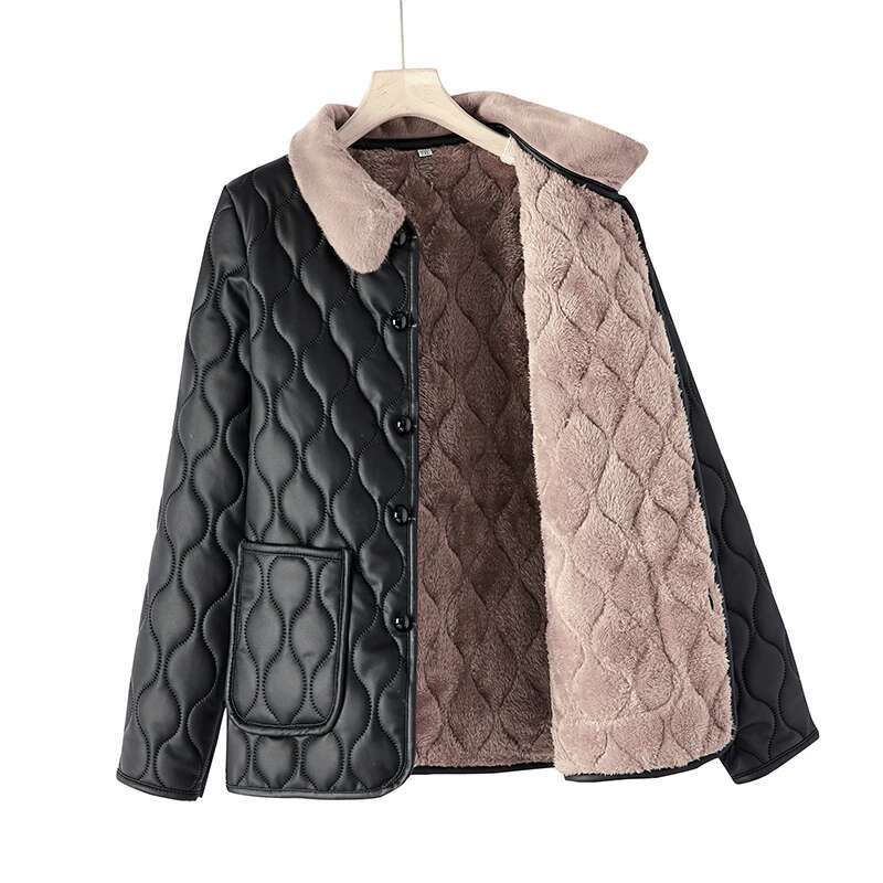 Women Lapel Jackets Winter Plus Size Cotton Thick Windproof Parka Coat Pockets Buttons Short Plush Waterproof Outerwear