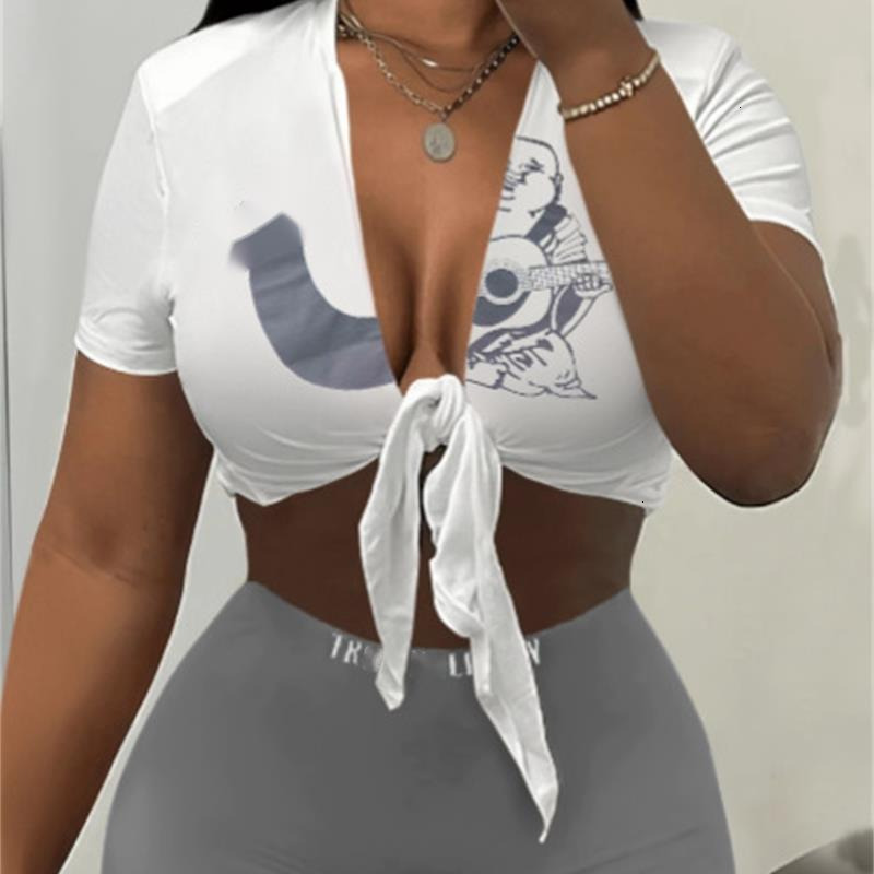 2025 Summer Designer Tracksuits For Womens Sexy Open Chest Strap Fashion Short Sleeve T-shirts And Shorts Two 2 Piece Set Outfits
