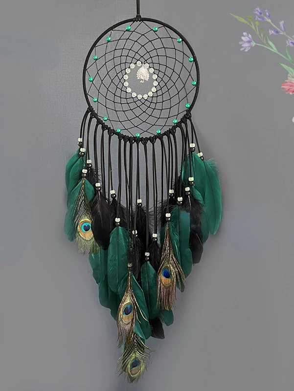 Peacock Feathers Luminous Beads High-grade Wall Pendant New Creative Dream Catcher Bedroom Living Room Decoration Wind Chimes W250214