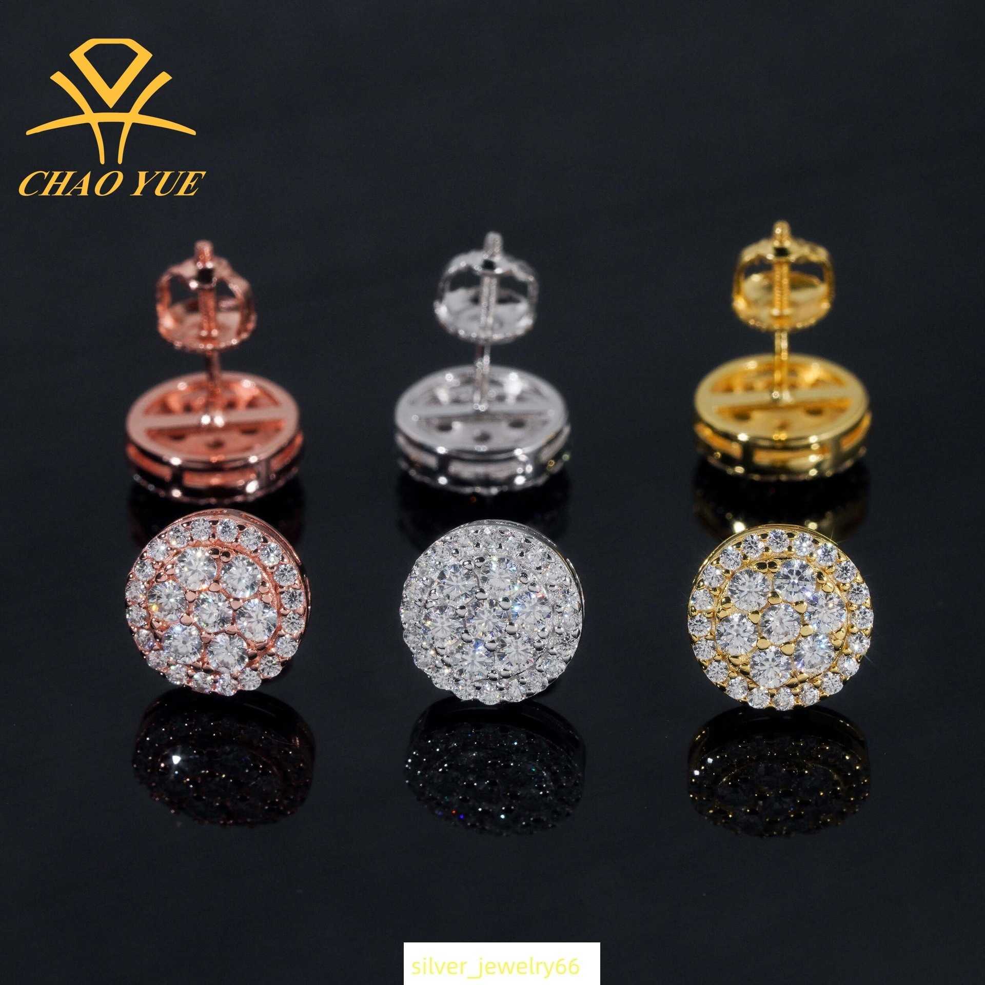 Hot selling 925 silver inlaid D-color moissanite earrings niche round full diamond earrings for men and women
