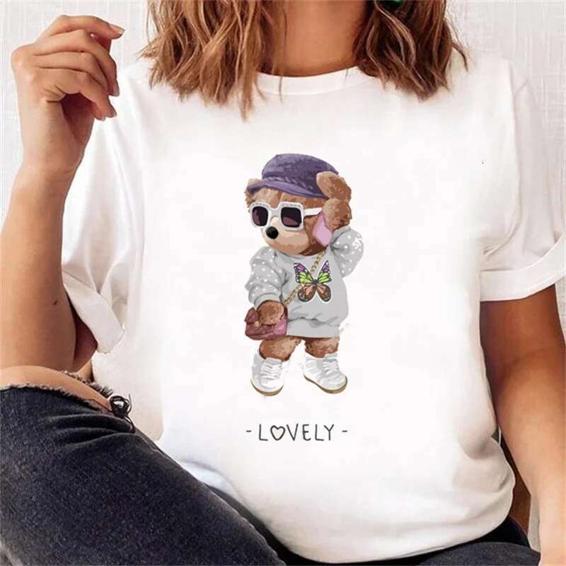 Cute Bear Trend Style Plus Size T-Shirt Women Short Sleeve Printed Pattern Top Casual Summer Spring Clothes