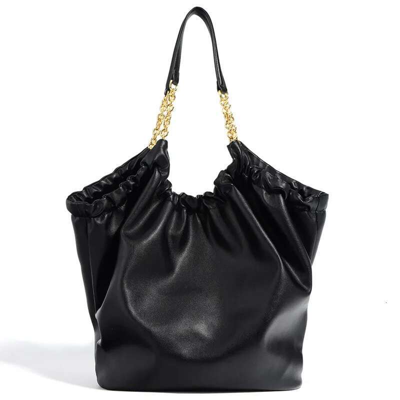 Slouchy Style Big Capacity Leather Handbag Purse Tote For Women Solid Color Fashion Shoulder Trendy Soft Cowhide Pleated Bag