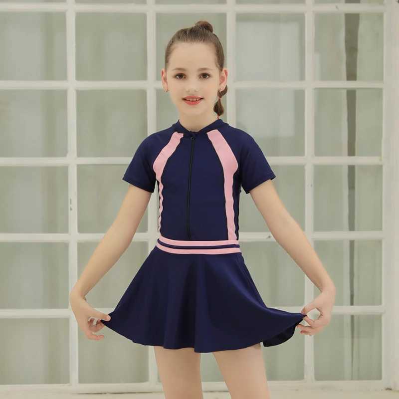 Front Zipper Swimsuit Girls One Piece Swimwear With Extra Swim Skirt Swimming Suit Beachwear Hot Spring Clothes Bathing Suit Z250214