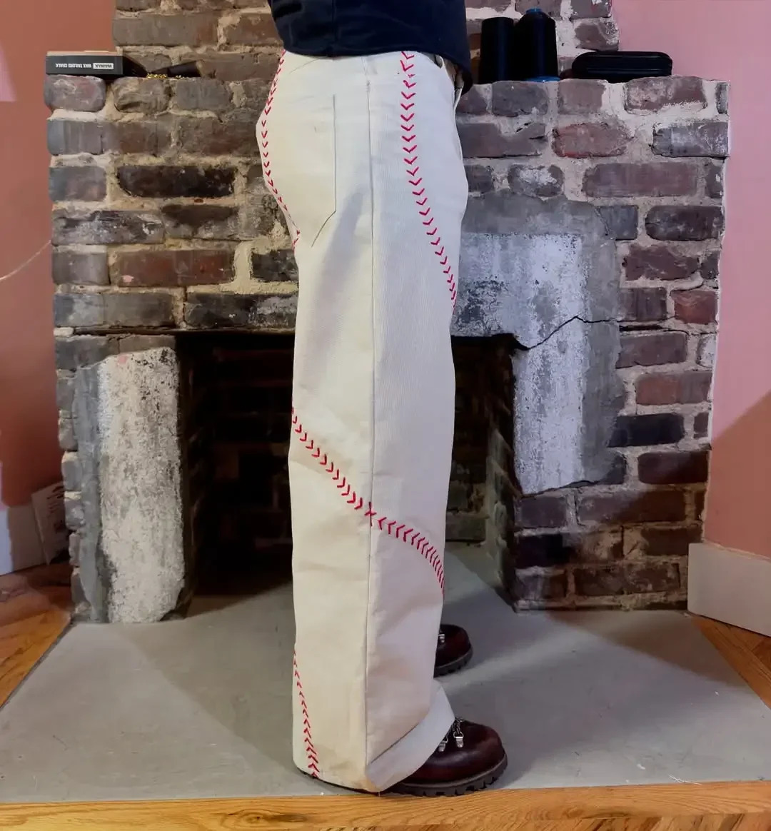 Versatile Simple Three-dimensional Classic Baseball Creative Image Sewn Straight Jeans Men Street Fashion Mens Clothing 250214