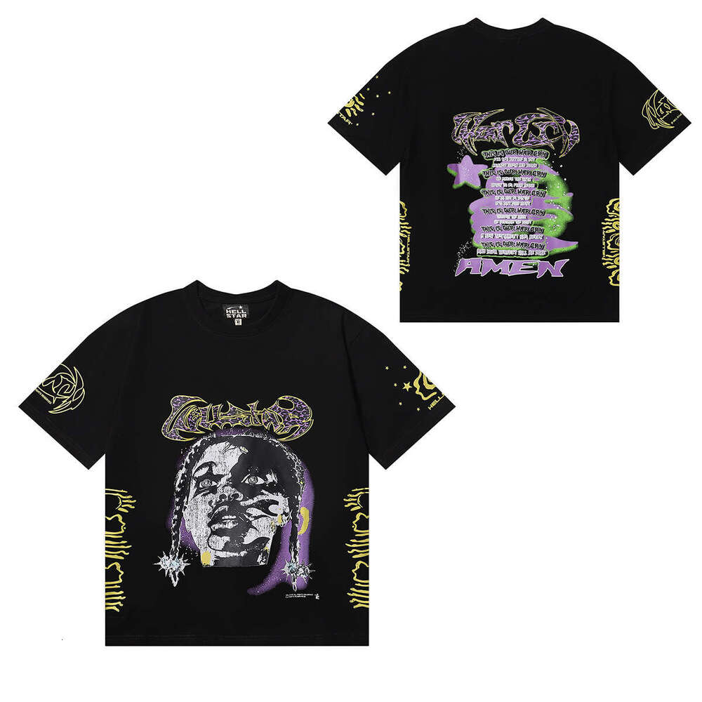 Correct version of niche American fashion brand alien letter print high street round neck pure cotton men's and women's short sleeved T-shir