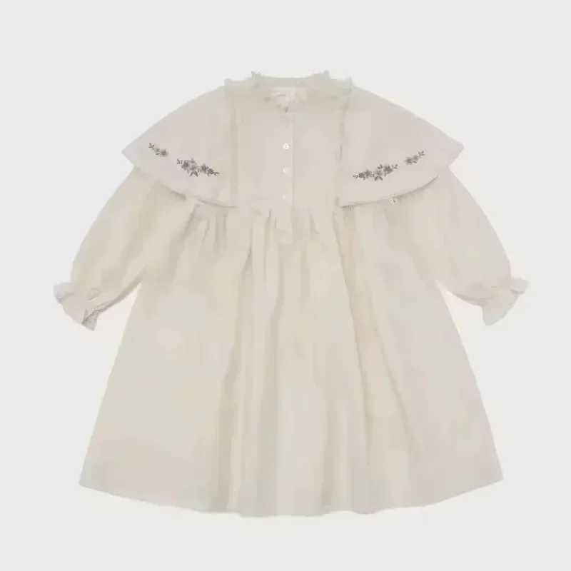 In Stock! Girls Dress 2025 Early Spring New LOU Long Sleeves Embroidery Princess Dress Embroidered Lace Dress Z250214