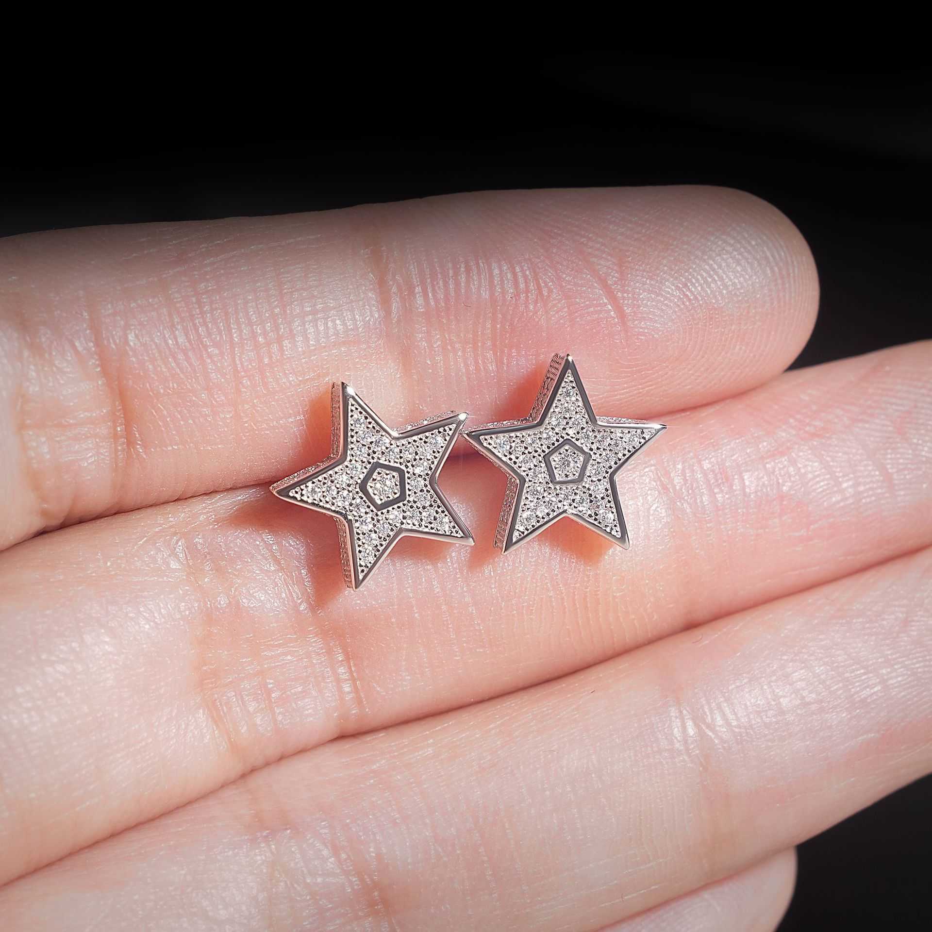 Wuzhou S925 Silver Inlaid Moissanite Earrings Hot Selling Star Style Simple Earrings