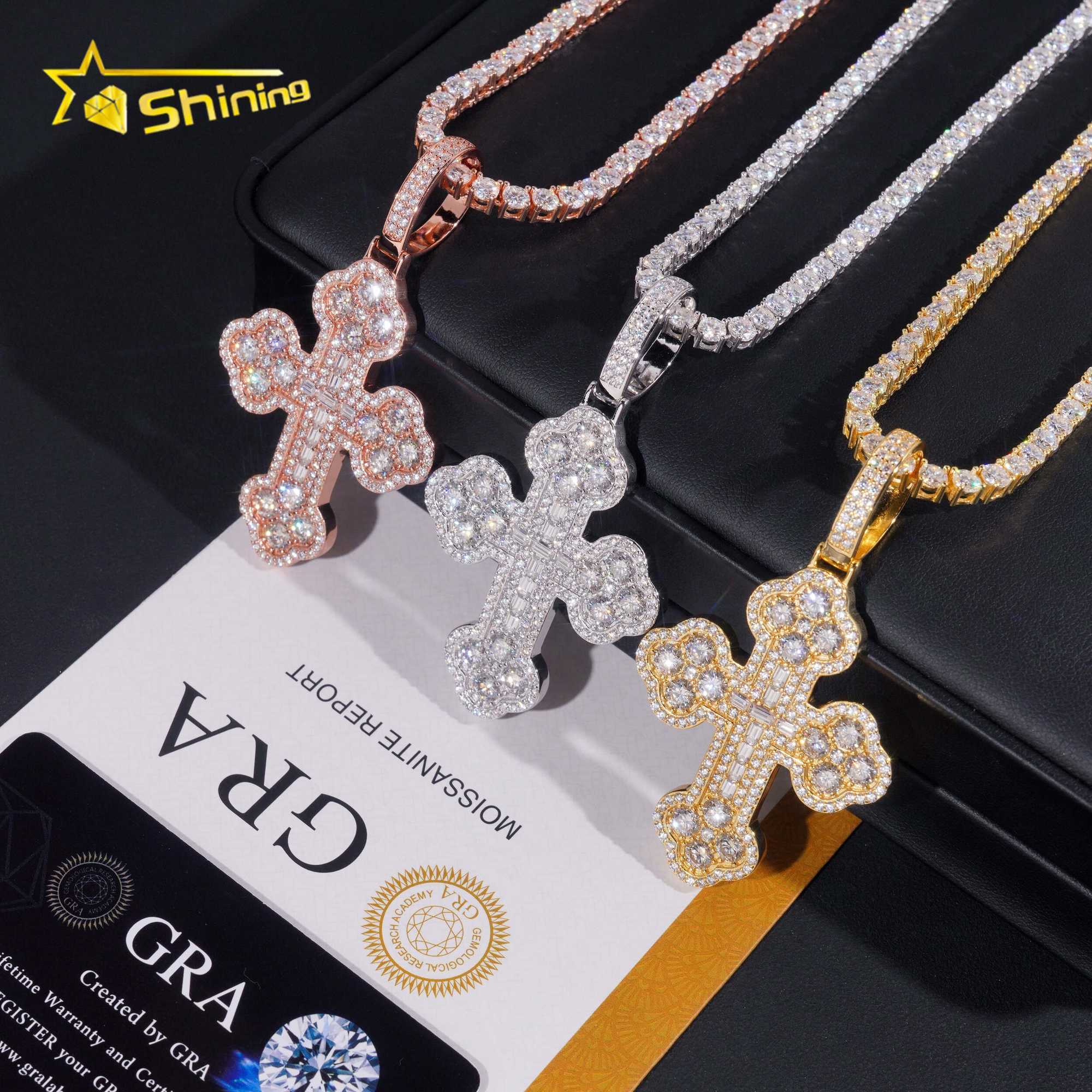 Custom tennis chain sterling sier vvs moissanite hip hop iced out jewelry fashion cross pendant