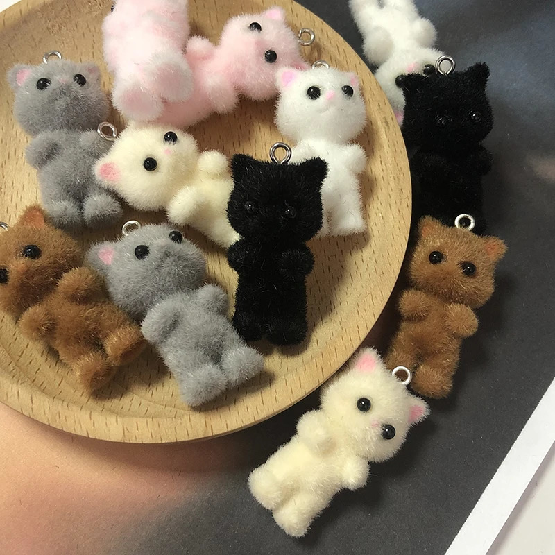 10pcs Colroful Fluffy Cat Resin Charms Bulk Cute Kitten Pendant For Keychains Phone Chain DIY Decor Jewelry Make 250214