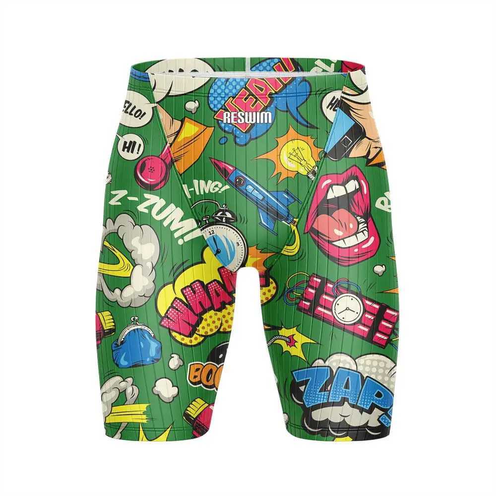 New Men Swim Shorts Beach Tights Trunks Training Swimming Swimsuit Printing Swimwear Jammer Contest Sports Surfing Diving Trunks W250214