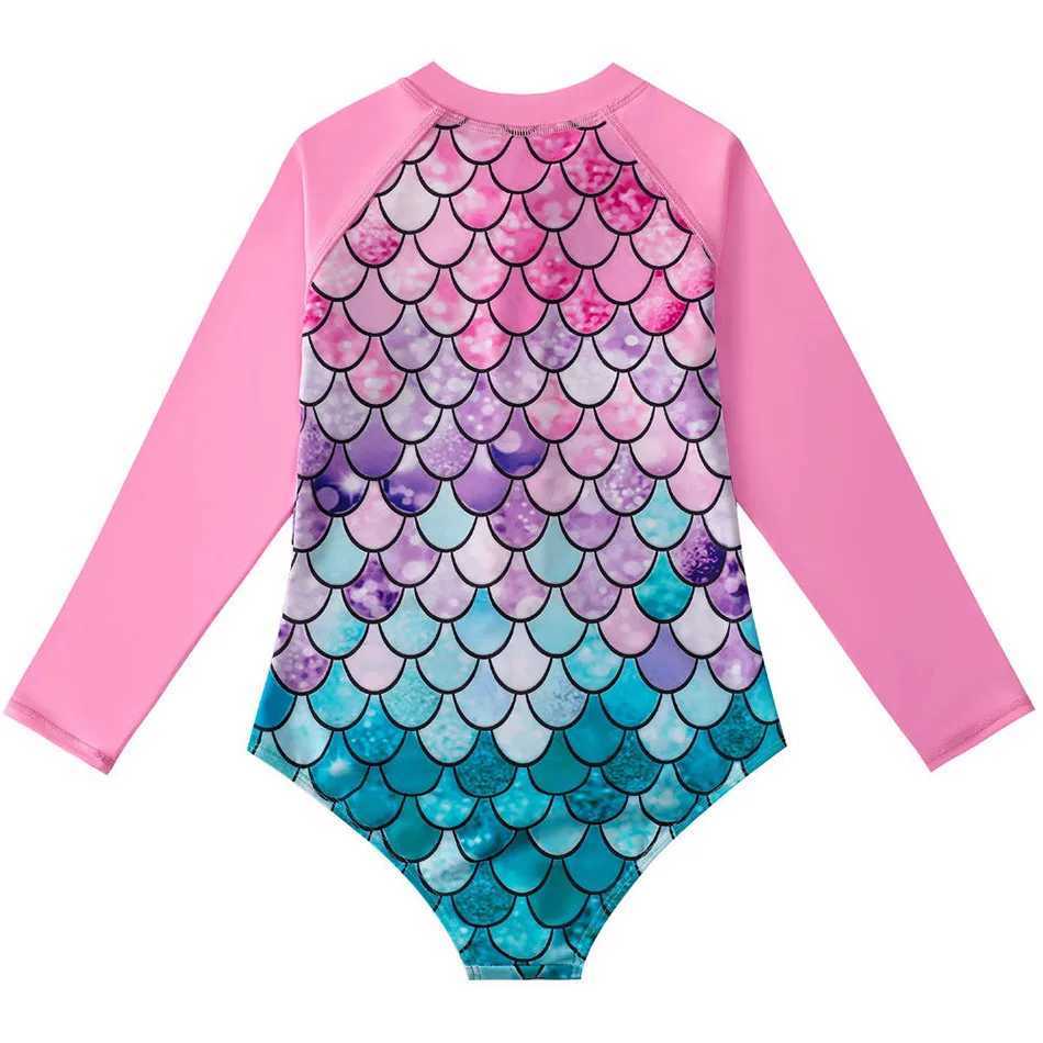 Childrens Mermaid Swimsuit Childrens One-Piece Swimsuit Long Sleeved Girls Hot Spring Fish Scale Swimsuit Girls Swimsuit Z250214