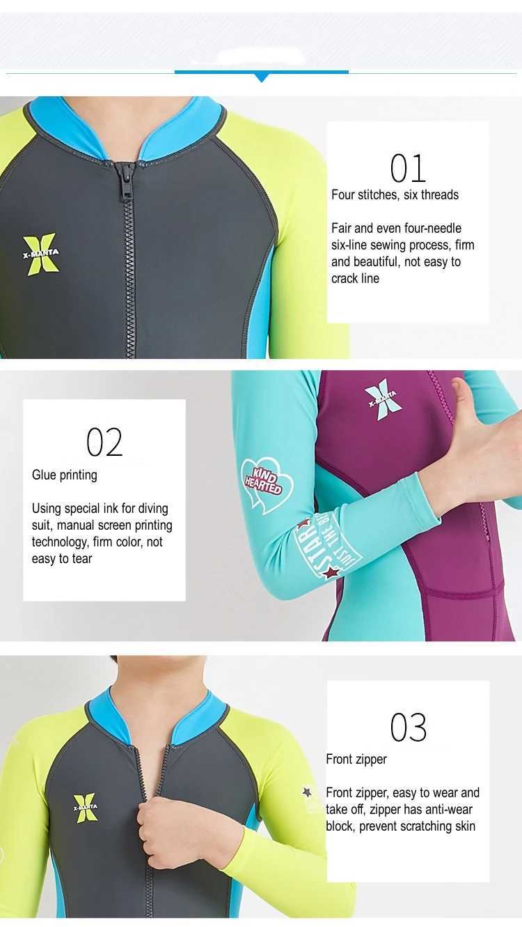 Children UV Protection Keep Warm One Piece Quick Drying Beach SwimWear UPF50+Long Sleeve Water Sports Surfing Bathing Rash Guard Z250214