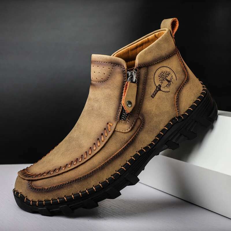 Handmade Casual Men Split Leather Keep Warm Winter Shoes Man Fashion Zipper Ankle Boots Plus Size 38-48
