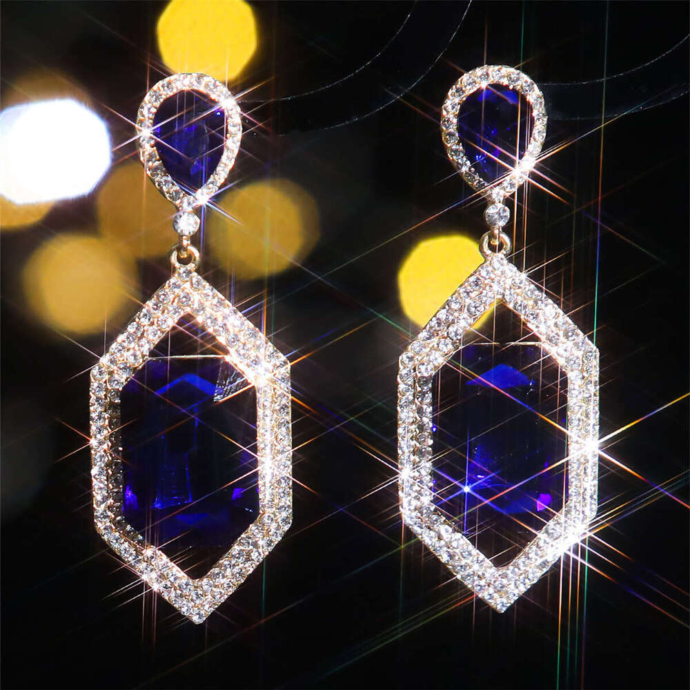 Temperament colored glass rhie earrings with exaggerated female personality, fashionable earrings, temu