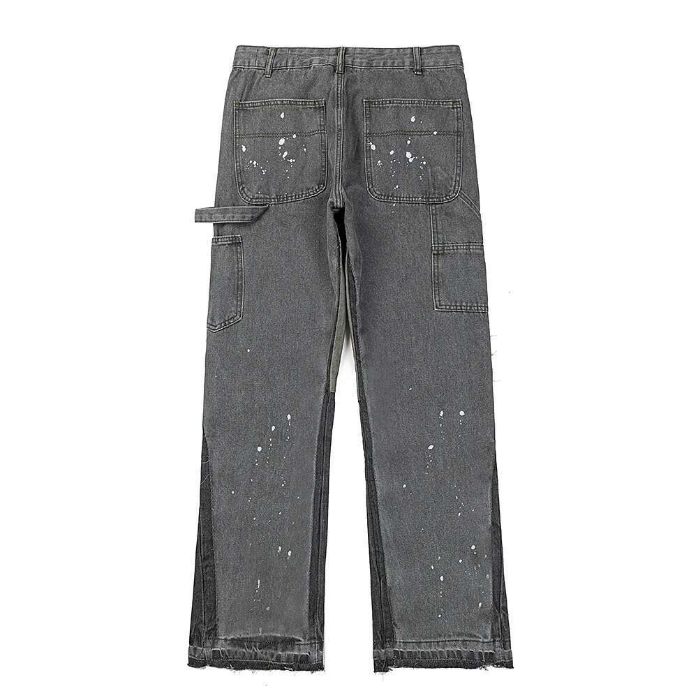 High Street Ink Painted Patchwork Jeans For Men And Women Straight Casual Baggy Denim Trousers Oversized Loose Cargo Pants