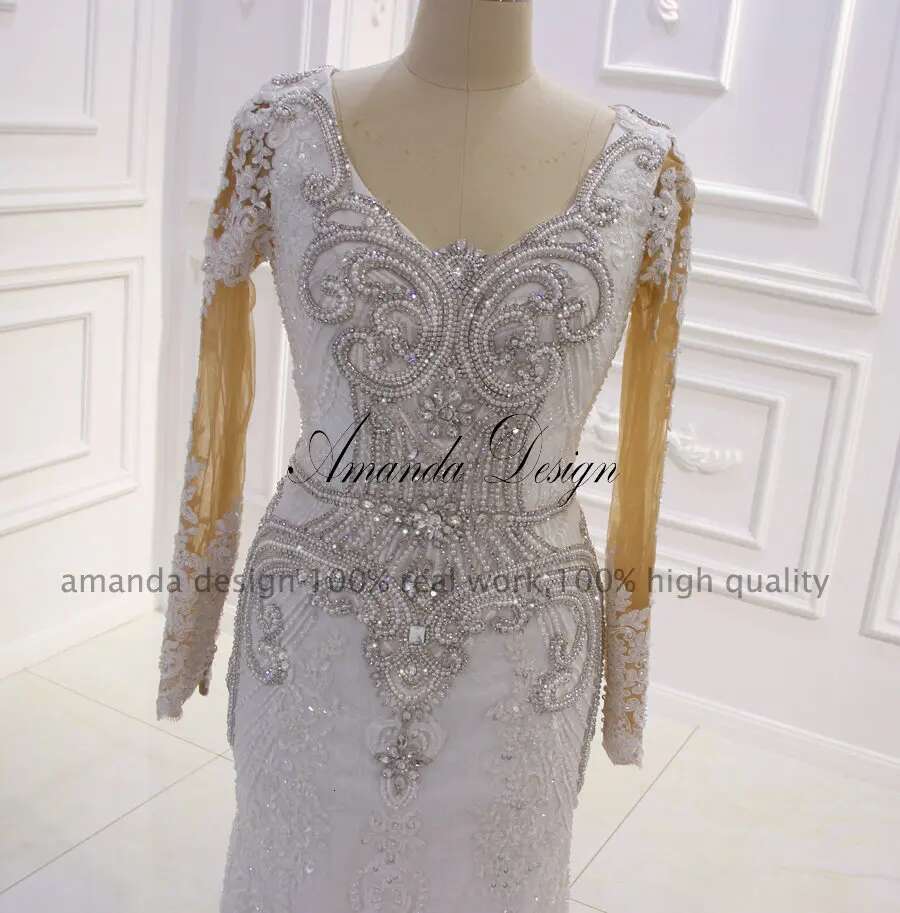Custom amanda design mermaid robe long sleeves strass skirt detachable wedding dress