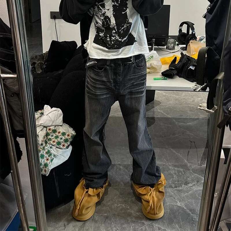 Streetwear Black Washed Ripped Baggy Flare Jeans Pants For Men And Women Straight Ropa Hombre Loose Casual Denim Trousers