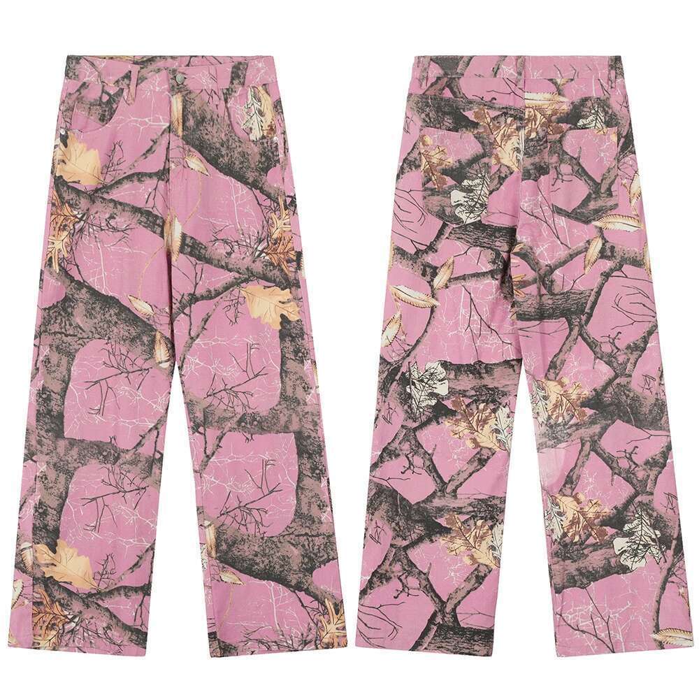 Haruku Branches Patchwork Baggy Cargo Pants For Men And Women Streetwear Straight Retro Casual Denim Trousers Oversized