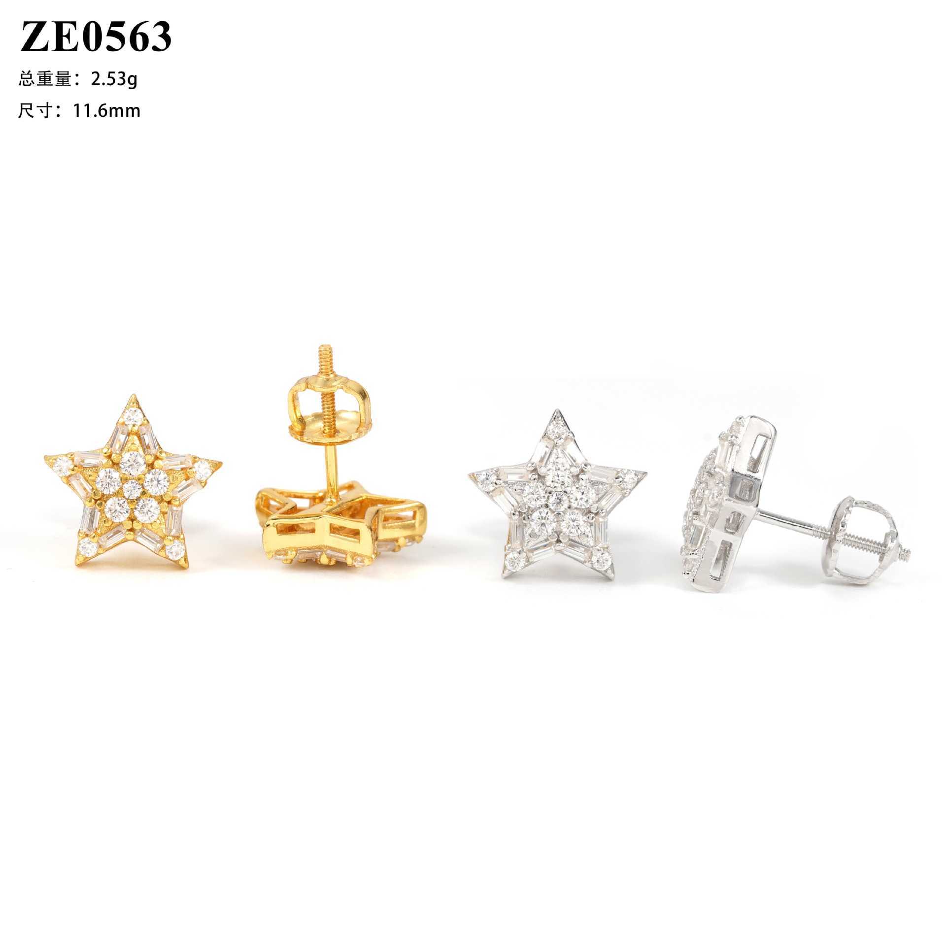 Full Diamond Hip Hop Earstuds New Product 925 Silver vvs vs. Mozambique Star Earrings Male and Female Bestseller