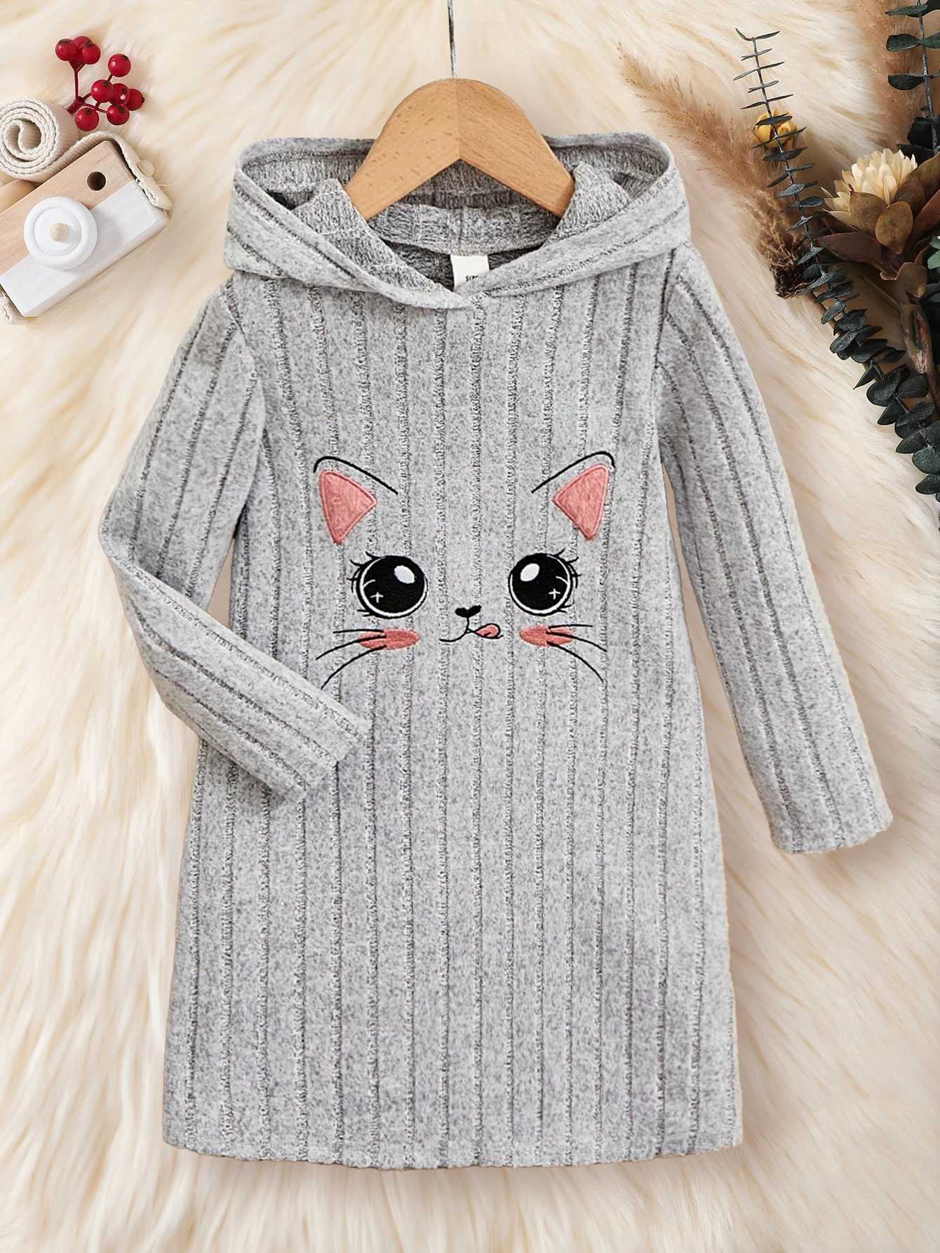 Summer Girls Dress Long Sleeve Hooded Striped Comfortable Fashion Childrens Clothing 4-7Y Z250214