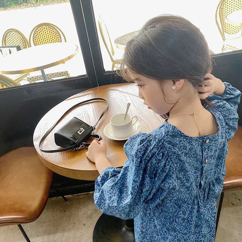 2025 Spring Autumn Children Girls Dress Flower All Printed Bubble Sleeves Kid Girls Frock Soft Round Collar Toddler Girls Dress Z250214