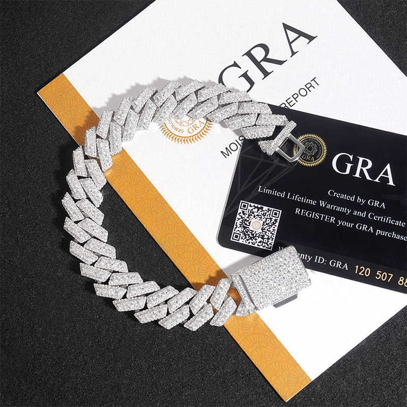 Diamond hair jewelry high-quality moissanite Cuban chain 15mm pure silver gold-plated trade special Cuban chain