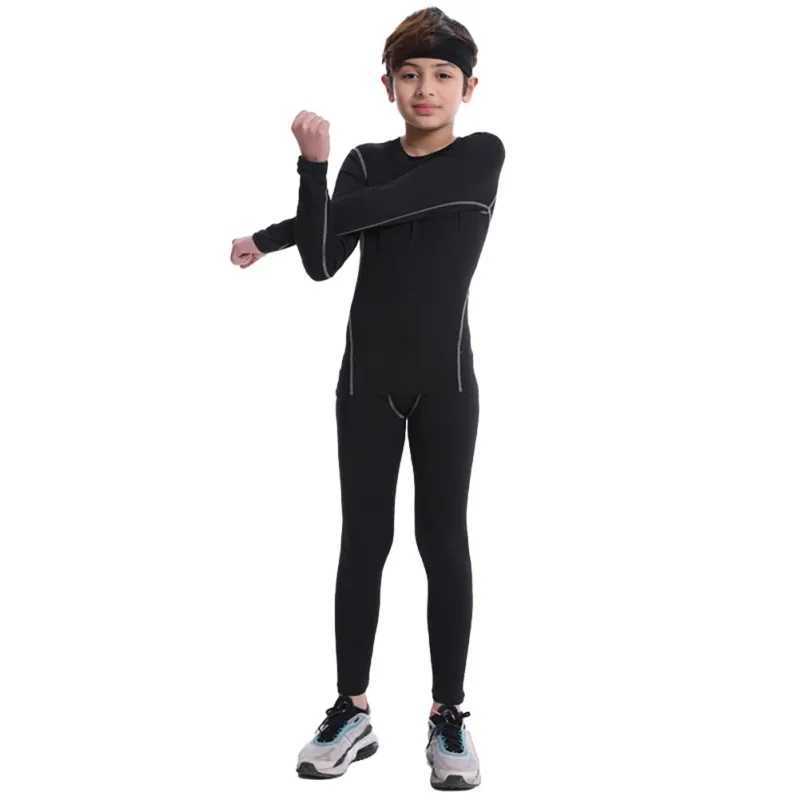 Kids Boy Sports Base Layer Compression 2 Pieces Set Quick Drying Thermal Underwear Running Suit Z250214