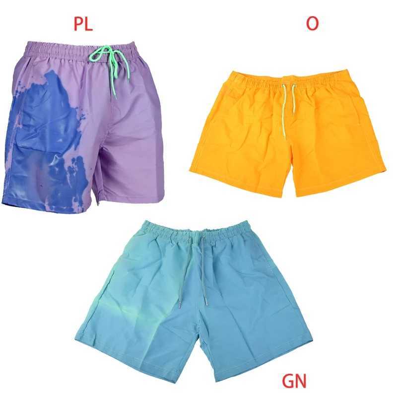 Mens Summer Beach Shorts Temperature Sensitive Color Changing Swim Trunks Drawstring Quick Dry Water Sports Pants S-3XL W250214