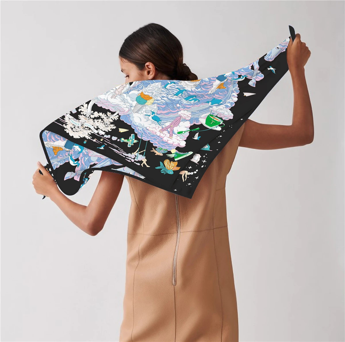 90cm Rabbit Horse Twill Silk Scarf Shawl Square Scarf Women Hijab Bandana Foulard Neckerchief Head Scarves 250213