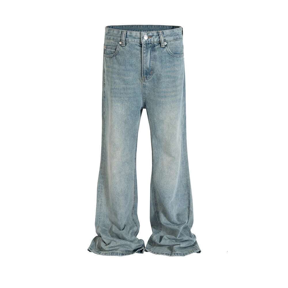 Vintage Washed Blue Solid Boot Cut For Men And Women Straight Baggy Denim Trousers Ropa Hombre Loose Casual Flare Jeans Pants