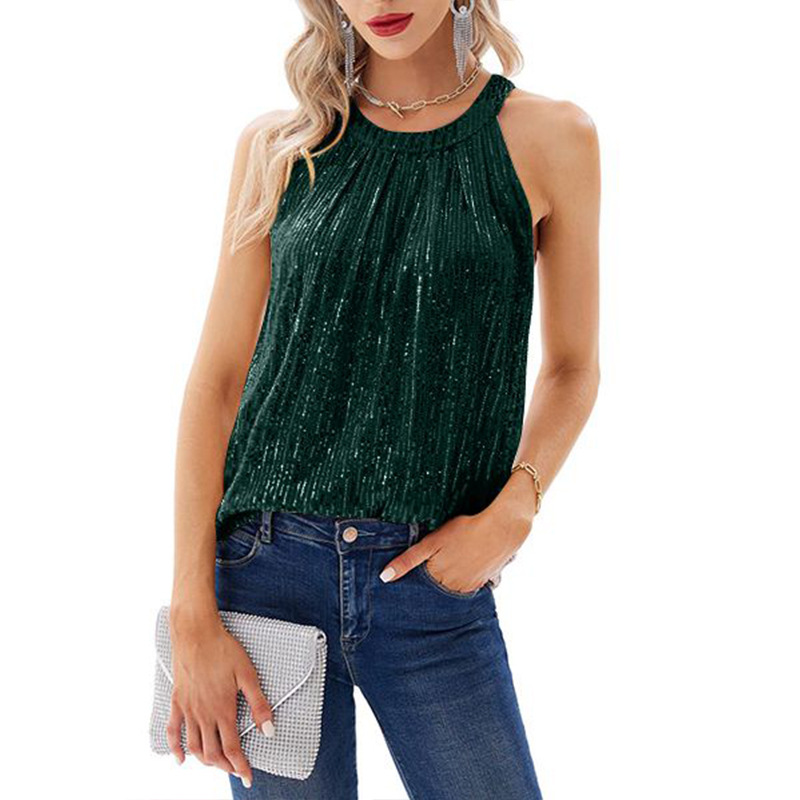 2025 Summer New Women's sequined camisole party vest shirt top