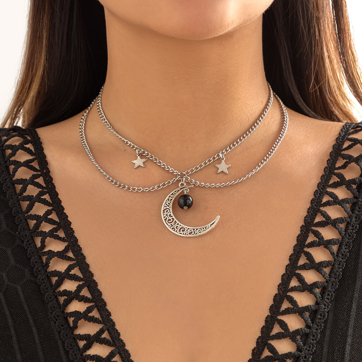 Woman Jewelry personality sweet cool double layered versatile collarbone necklace, simple and cold wind star tassel necklace