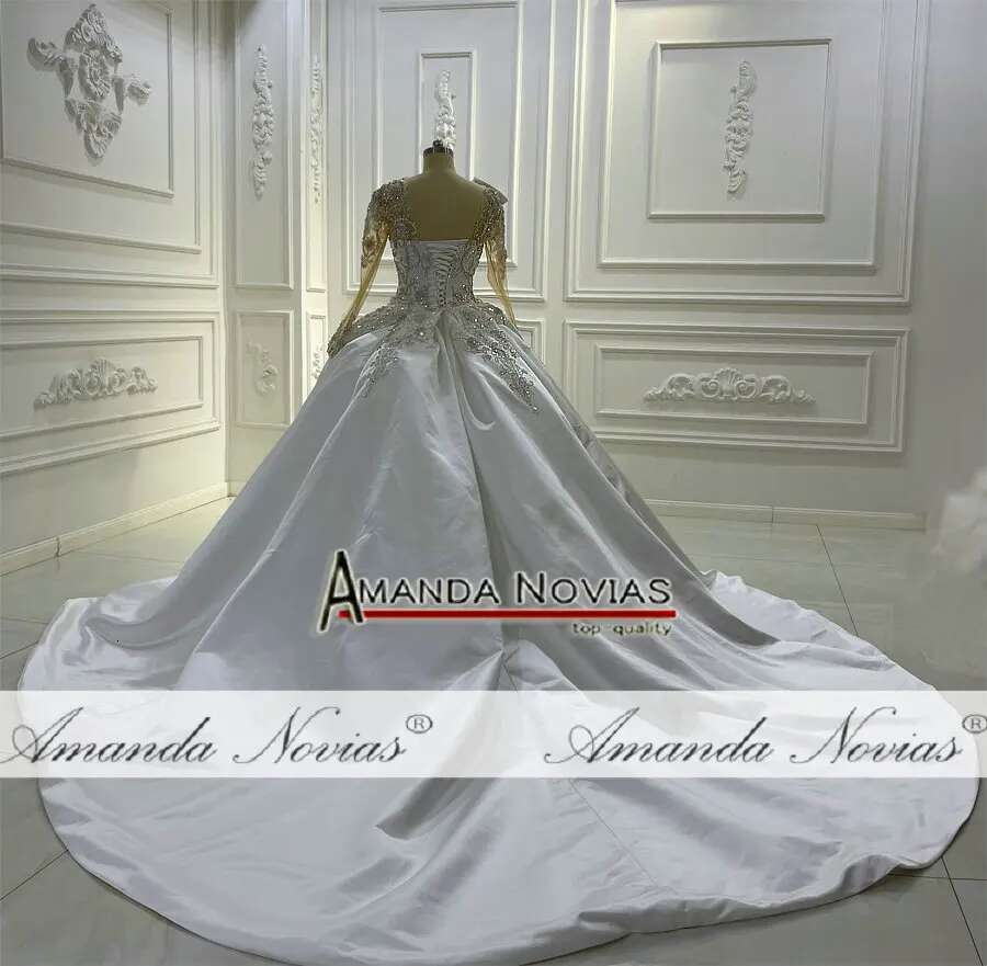 Custom Full V-Neckline Beading Detachable 2 in 1 Satin Mermaid Bridal Dress