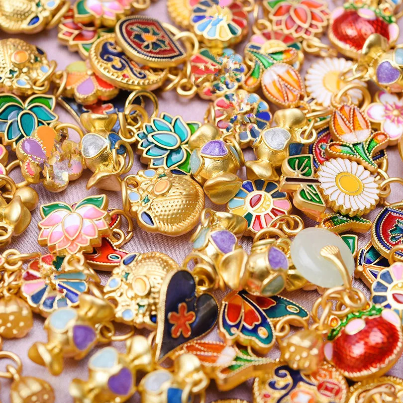 5/16Pcs Mix Styles Traditional Chineseitation Lotus Sakura Flower Charms Kawaii Enamel Butterfly Candy Pendant Jewelry Making 250214