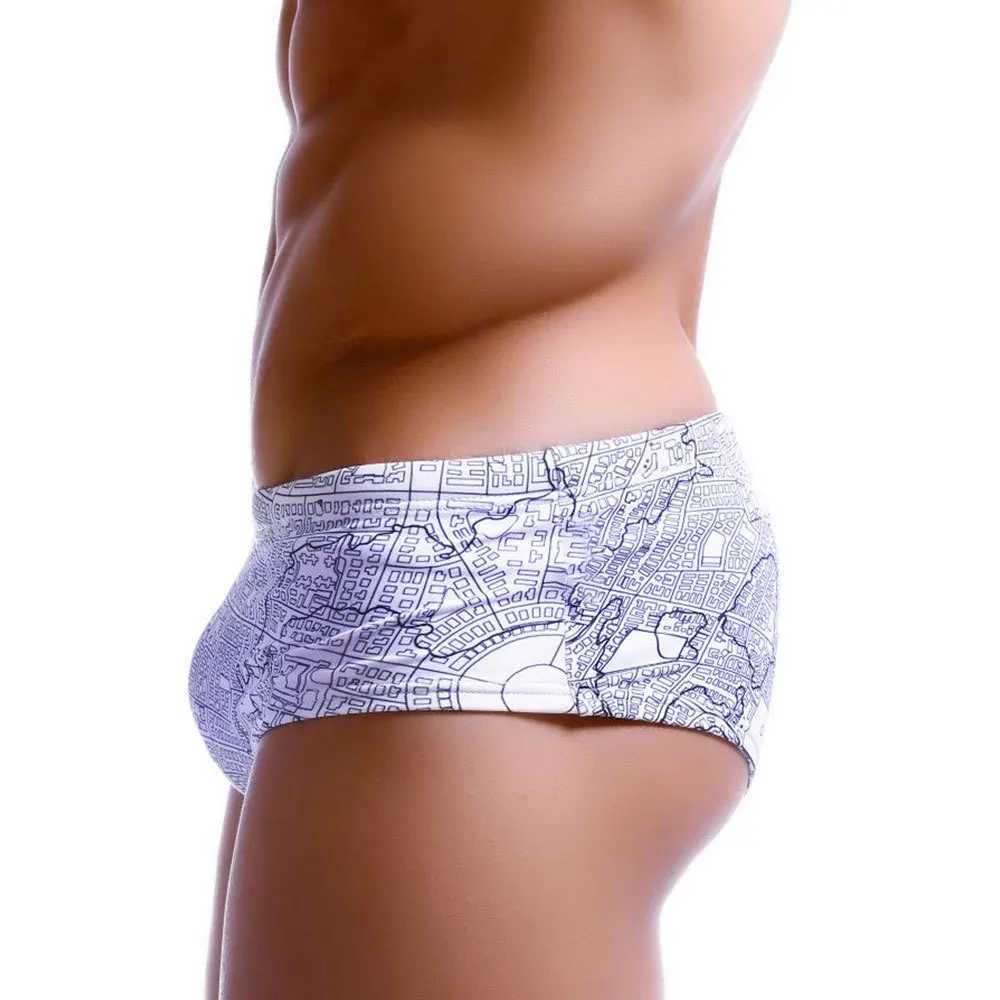 Mens Swimwear Sexy Swimming Trunks Briefs Low Waist Mens Map Print Beach Surfing Shorts Swim Trunks Mens Swimsuit Beachwear W250214
