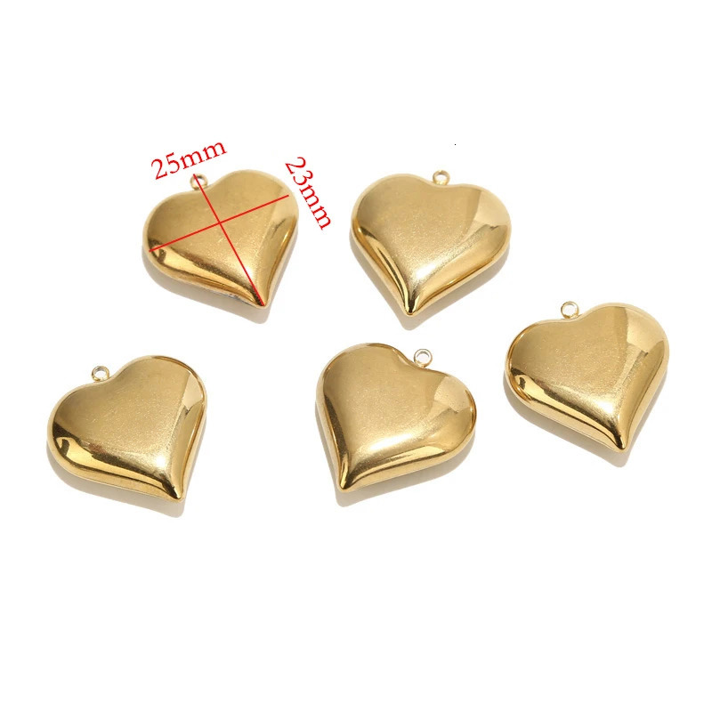 5pcs Gold Plated Stainless Steel 25*23mm Large Heart Charm Pendants for Women DIY Love Jewelry Necklaces Making Findings 250214
