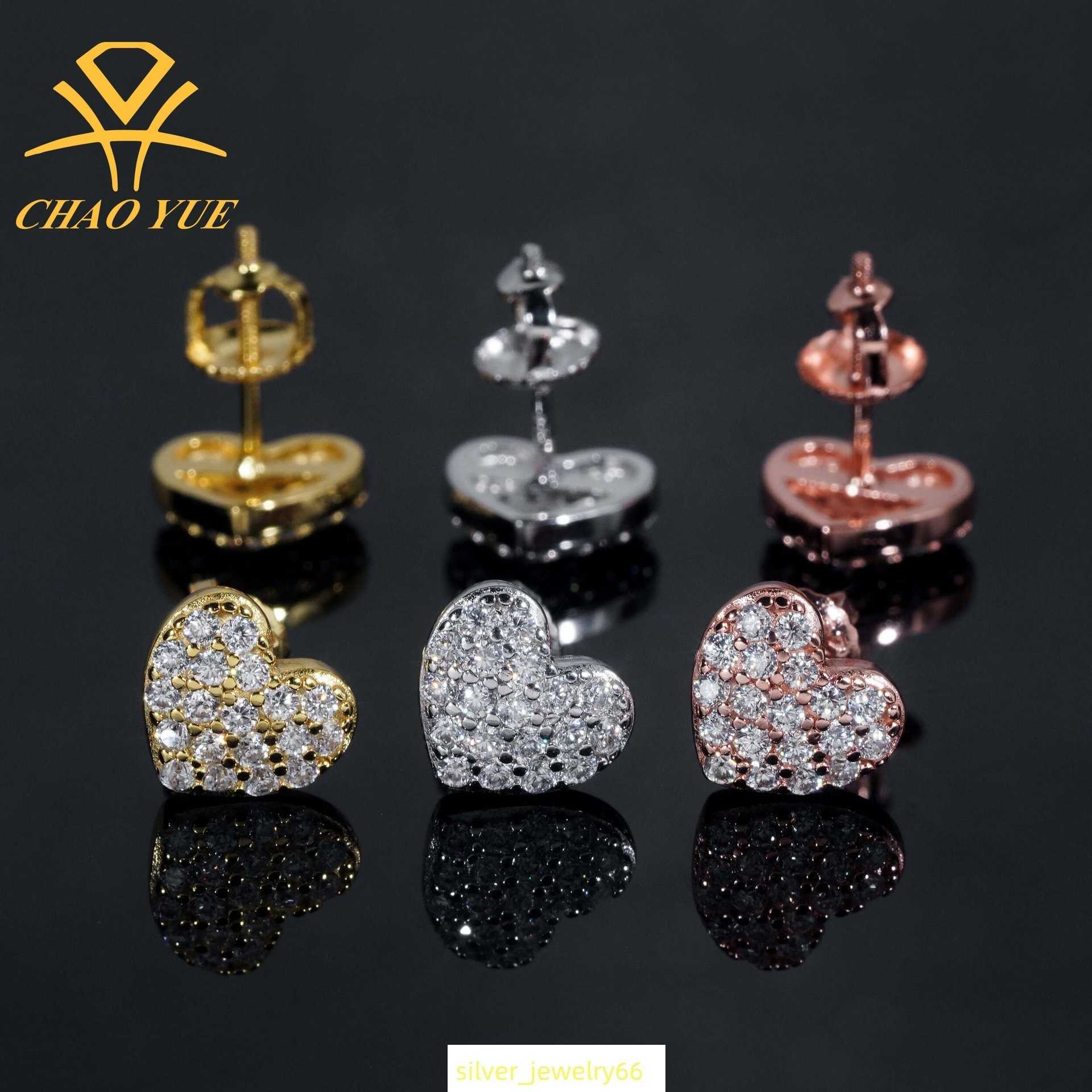 Popular and best-selling 925 silver moissanite fashionable heart earrings niche mens and womens jewelry