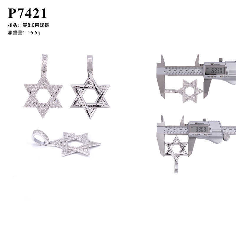 Diamond Hair New S925 Silver Set D-Color Moissanite Star Pendant Hip Hop Pendant Can Thread Through Tennis Chain