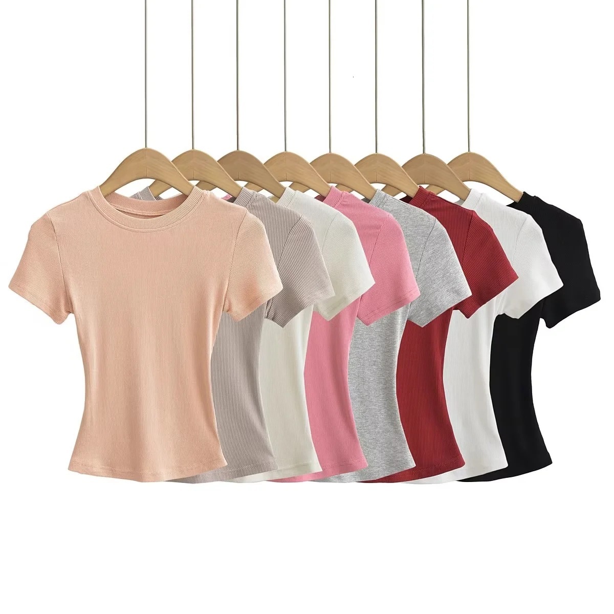 Designer Free Shipping Sexy Small Round Neck Short Sleeved Women T-shirt 2025 Summer Skiing Solid Color Baseline Top