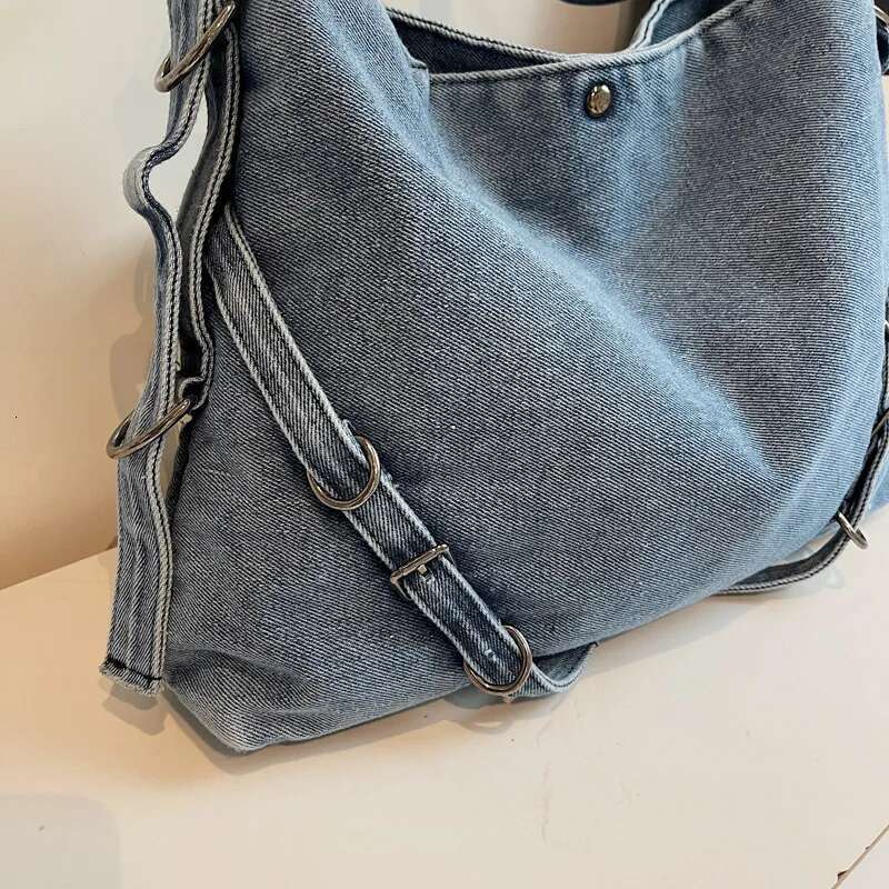 Washed Denim Fabric Shoulder Hobo Bags For Women 2025 Winter New Designer Handbags Big Capacity Underarm Shopper Tote Bag