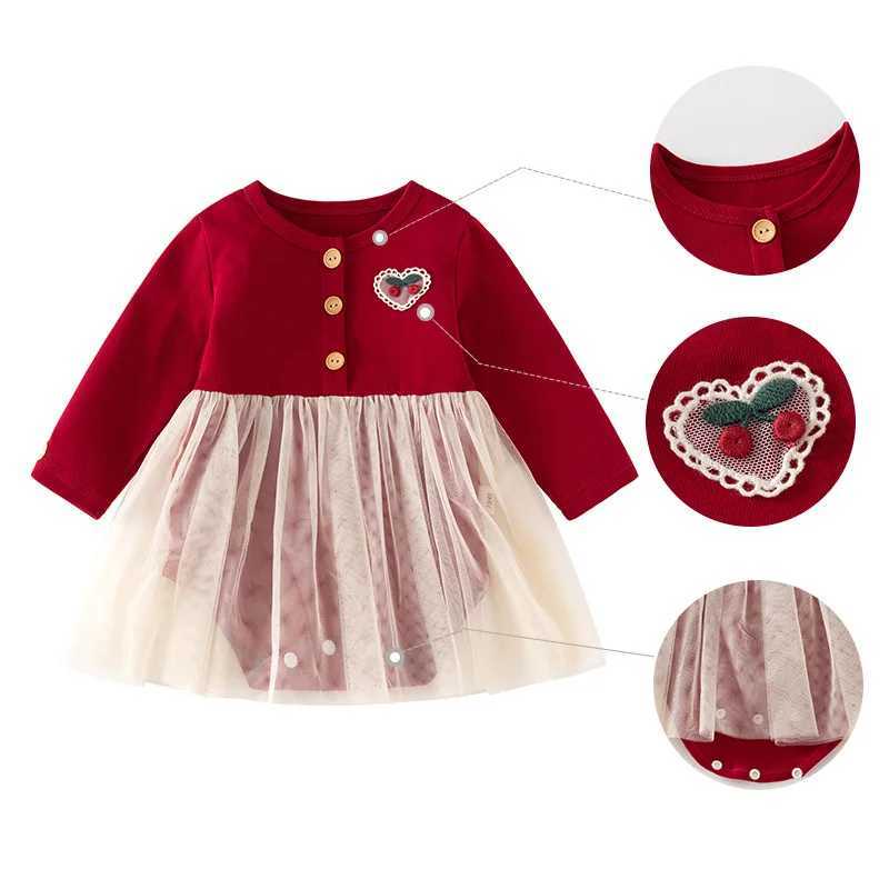 2025 Ins Spring Autumn Baby Girls Wrapped Dress Cotton Princess Mesh Patched Newborn Girls Dress Long Sleeve Infnat Girls Dress Z250214