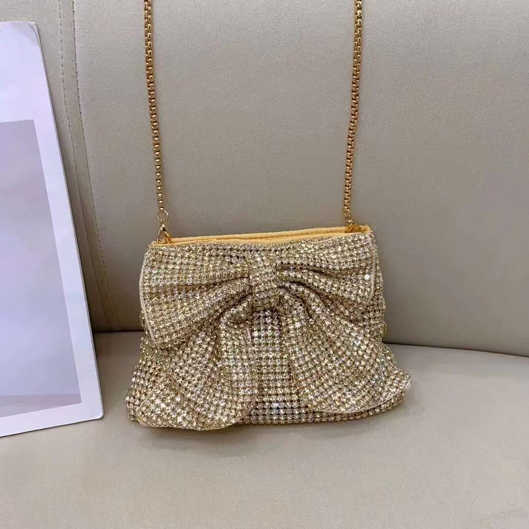 Glitter Bow Knot Women's Handbag Crystal Shiny Rhies Dia Evening Wedding Party Clutch Purse Shoulder Bag