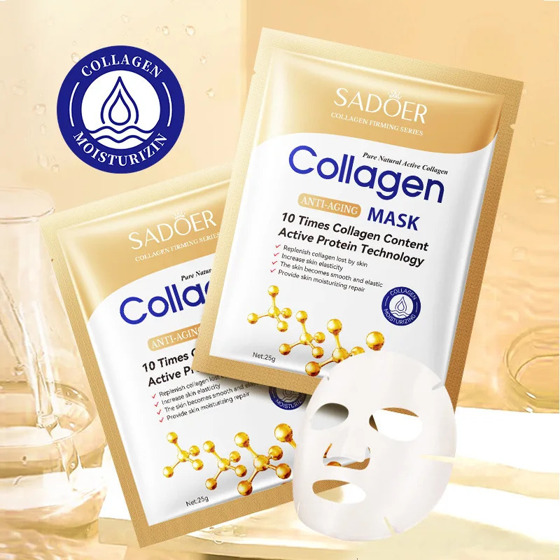 10pcs SADOER Collagen Face Mask Firming Moisturizing Repair Brightening skincare Face Sheet Mask Beauty Facial Masks Skin Care 250213